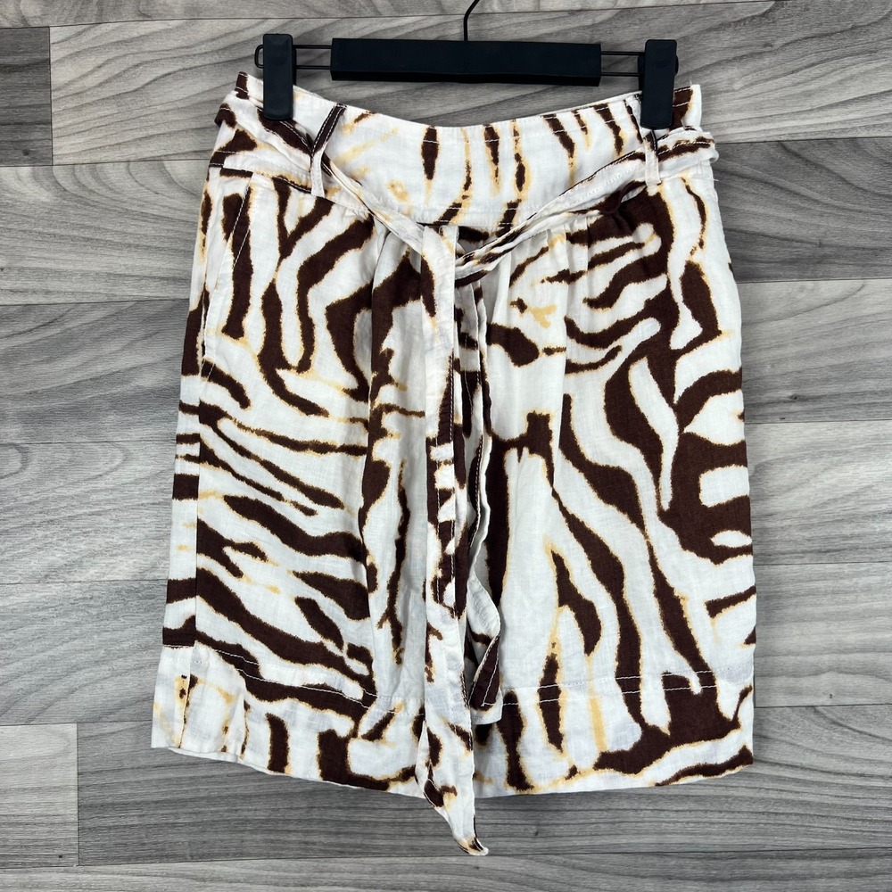 Banana Republic Skirt Women's 0P Brown Linen Zebra Print Lined Back‎ Zip Career